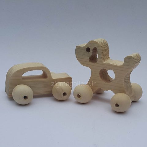 اسباب بازی چوبی سگ مهربون و ماشین